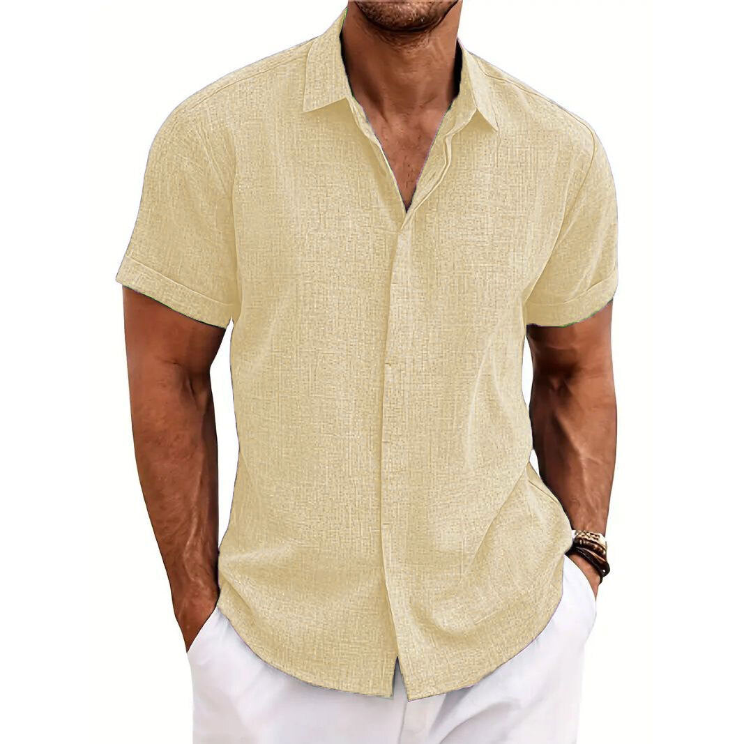 Men's cotton and linen casual short-sleeved shirt