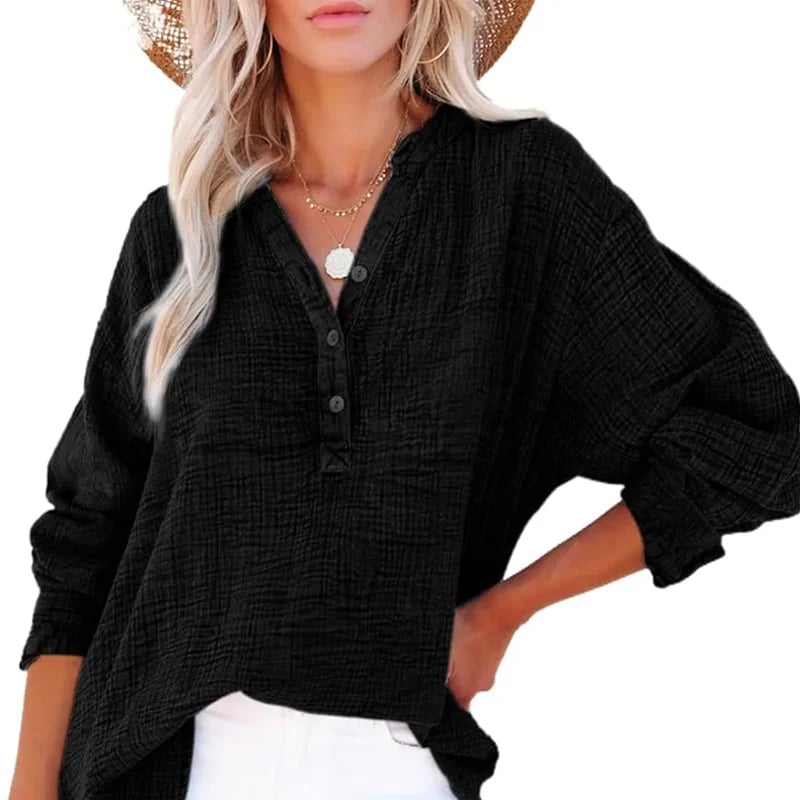🔥Hot Sale 49%💖Women’s Casual Gauze Button Neck Long Sleeve Blouse