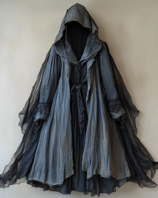 Irregular cotton and linen splicing mesh long wizard cloak  c4b0