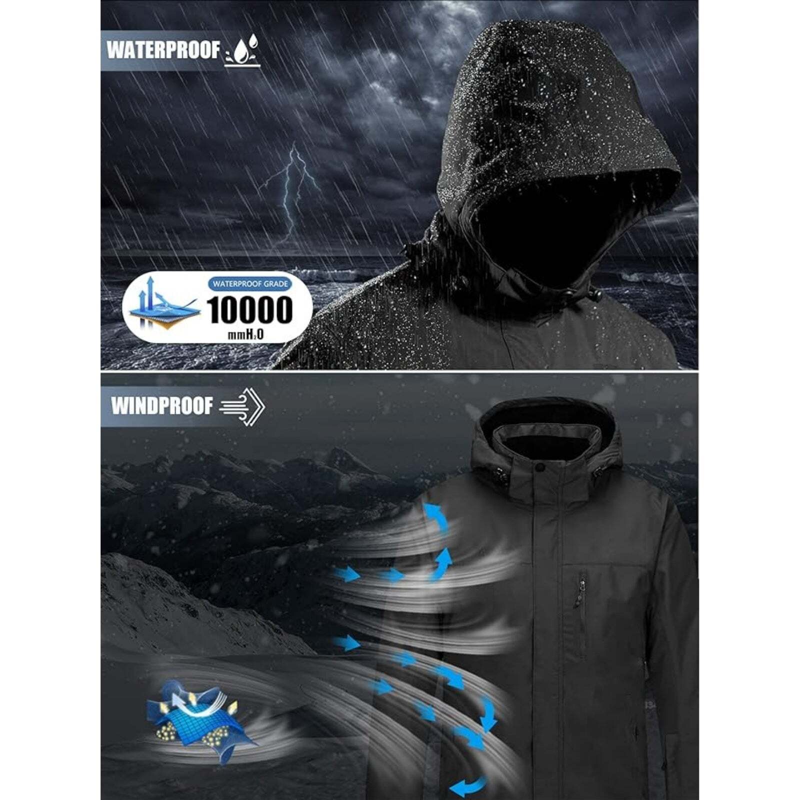 WHALE Men's Waterproof Warm Fleece Lined Ski Jacket