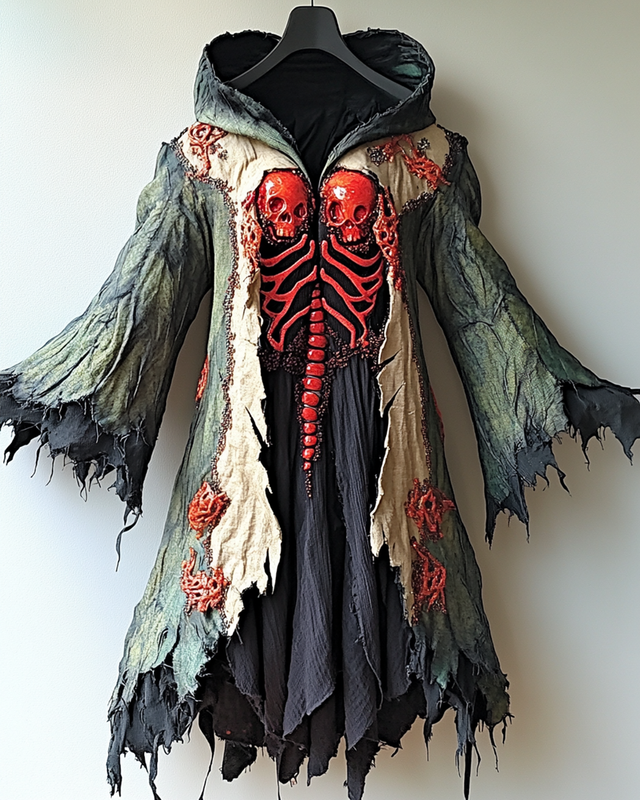 Women's Halloween Themed Skull Embroidered Irregular Cape 34dc