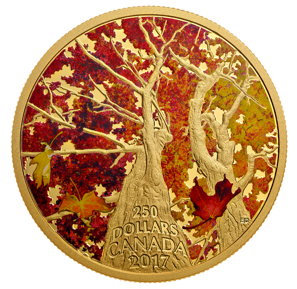 Canada 2017 – 250$ Maple Canopy: Kaleidoscope of Colour II – 2 oz Pure Gold Coloured Coin