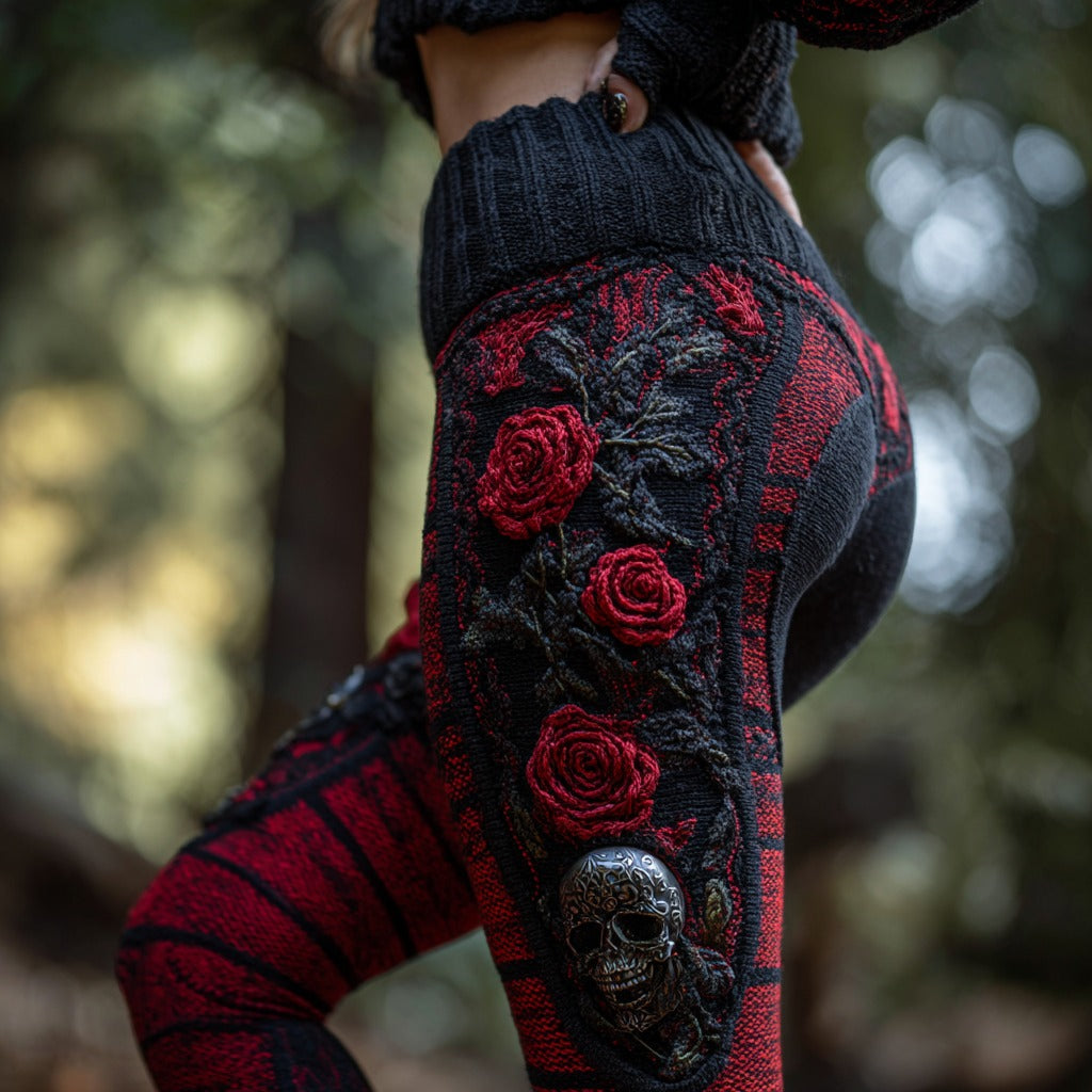 Women's Vintage Sugar Skull And Rose Pattern Comfortable Leggings 319a