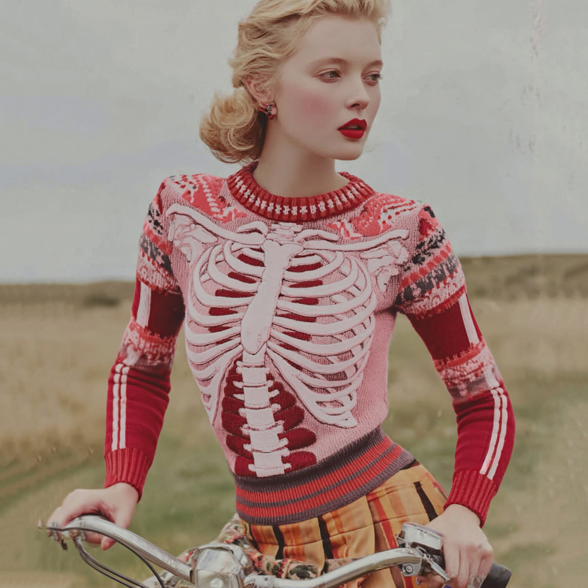 Vintage Halloween Anatomy Fresh Look Art Chunky Knitted Sweater d750