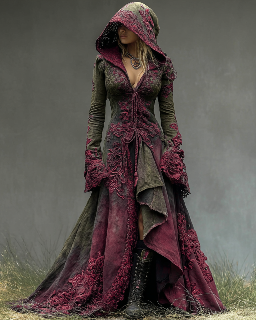 Halloween themed gradient lace patchwork ruffled hooded dress 7acc