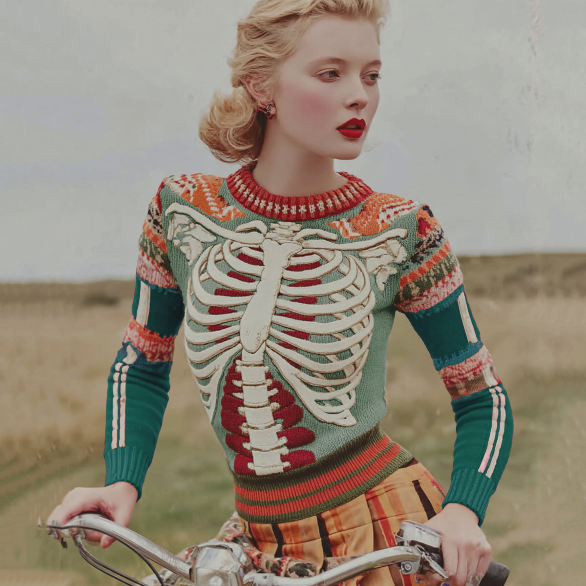 Vintage Halloween Anatomy Art Chunky Knitted Sweater d01e