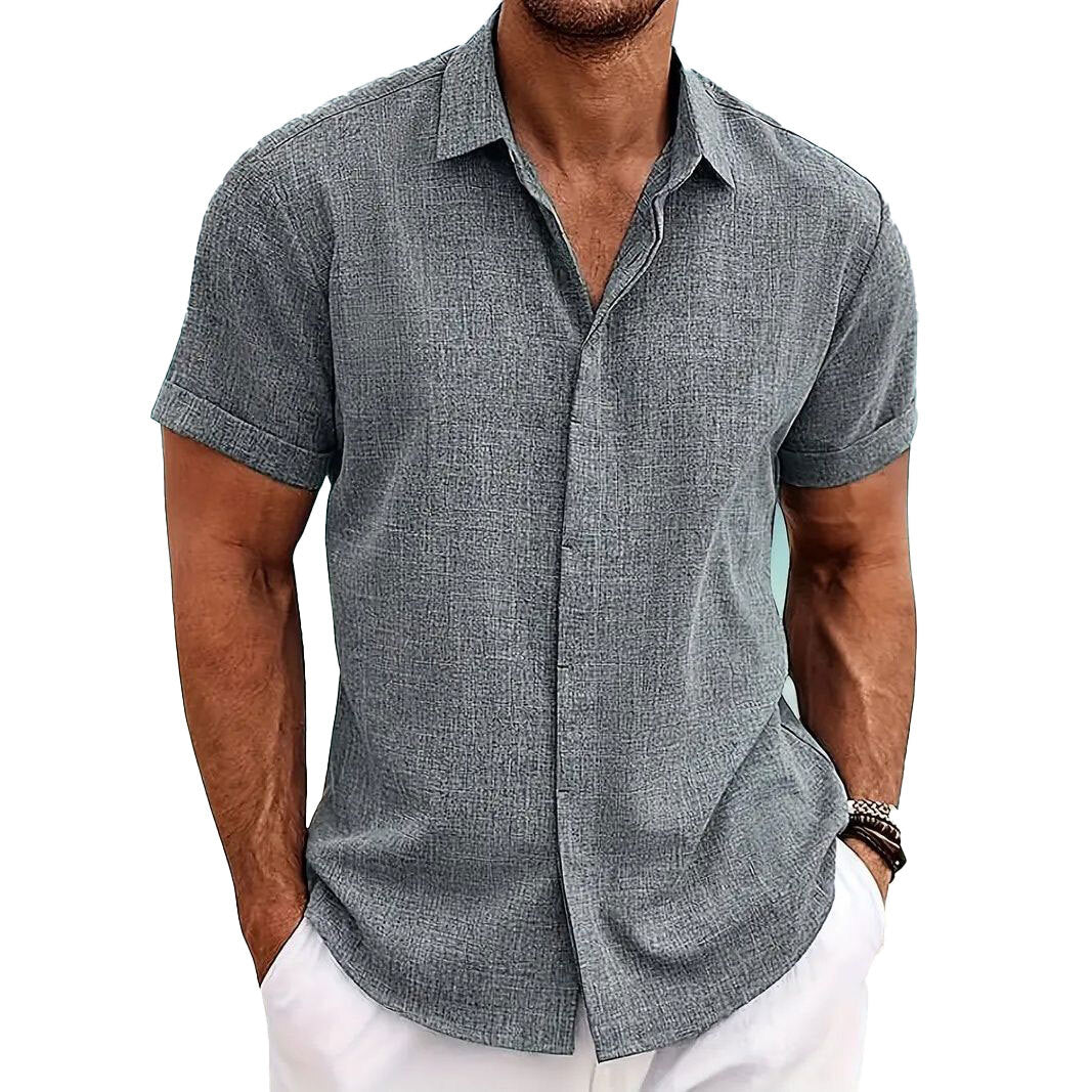 Men's cotton and linen casual short-sleeved shirt