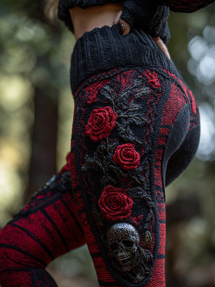 Women's Vintage Sugar Skull And Rose Pattern Comfortable Leggings 319a