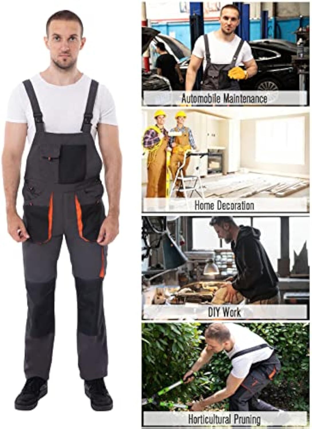 Free Soldier Men's Bib Overalls Work Overalls with Knee Pad Pockets