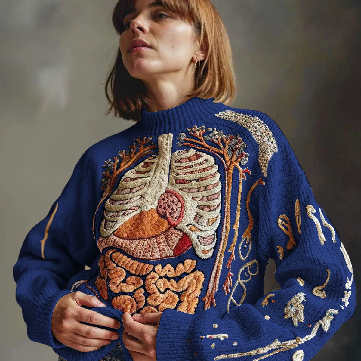 Classic Halloween Anatomy Art Chunky Knitted Sweater e641