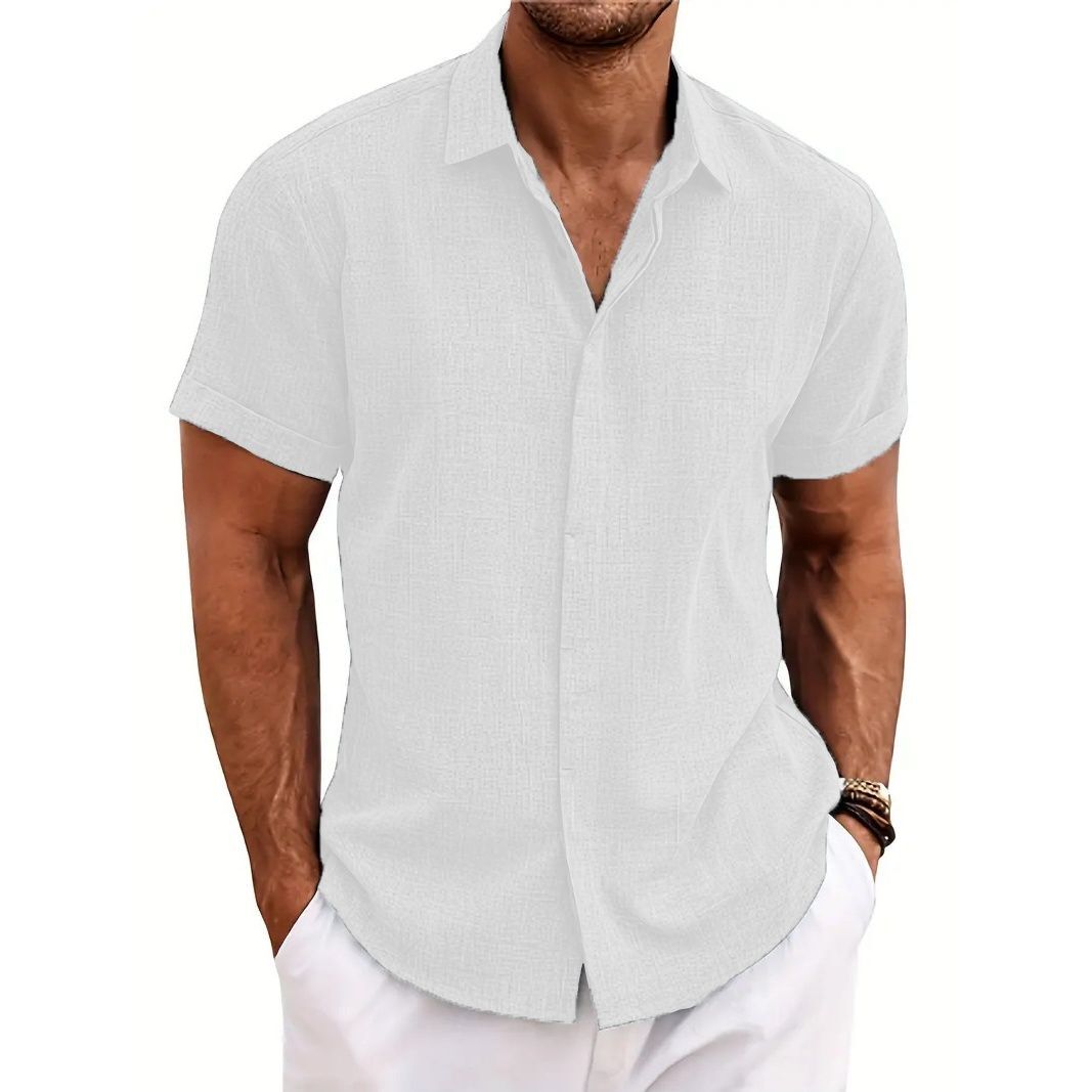 Men's cotton and linen casual short-sleeved shirt