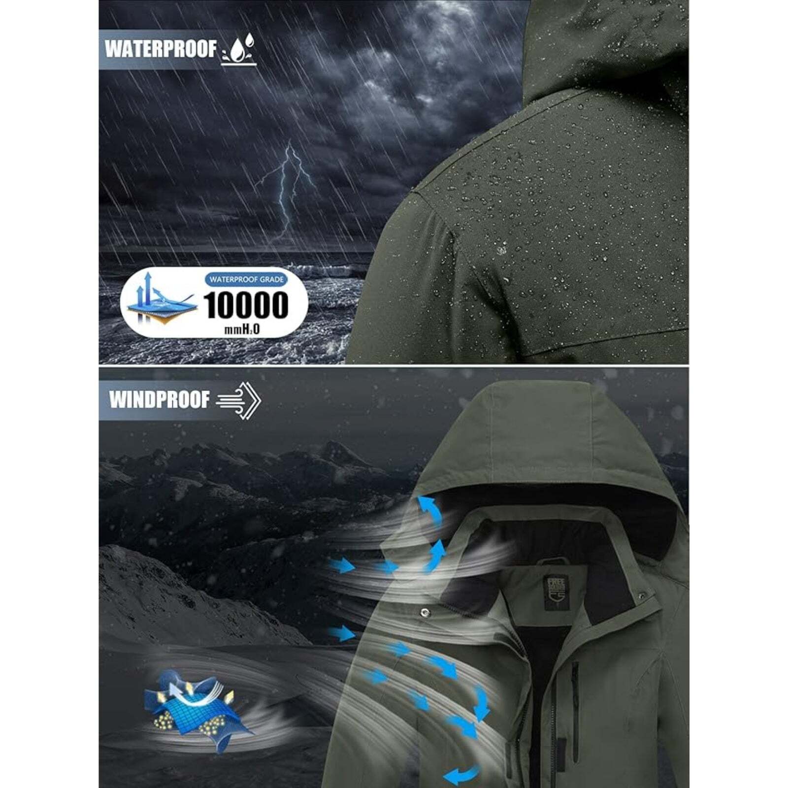 WHALE Men's Waterproof Warm Fleece Lined Ski Jacket
