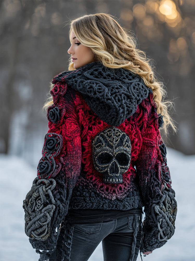 Women's Rose Skull Comfort Gradient Button Sweater Cardigan 8a23
