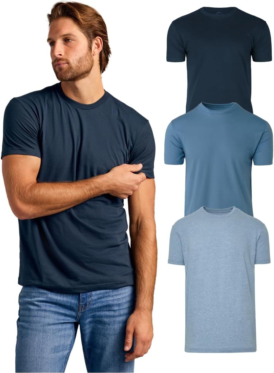 3 Pack Men‘s T-Shirts - Short Sleeve Crew Neck Plain Novelty T Shirt for Men
