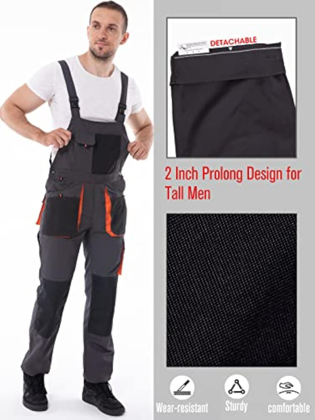 Free Soldier Men's Bib Overalls Work Overalls with Knee Pad Pockets