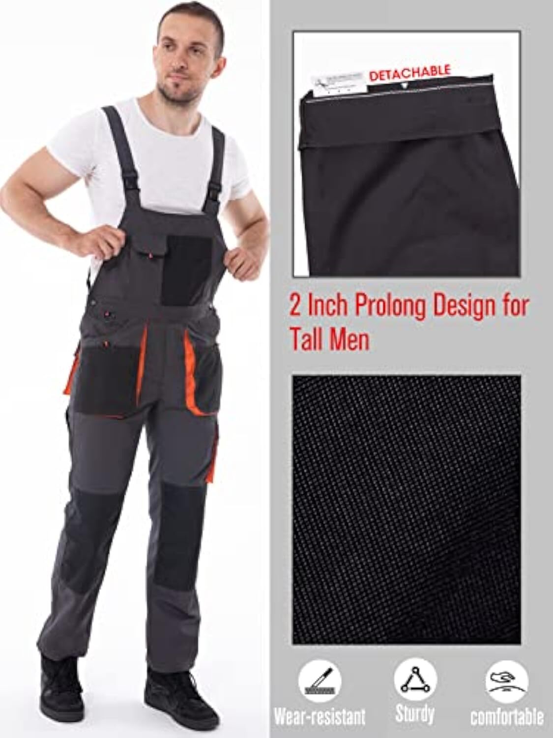 Free Soldier Men's Bib Overalls Work Overalls with Knee Pad Pockets