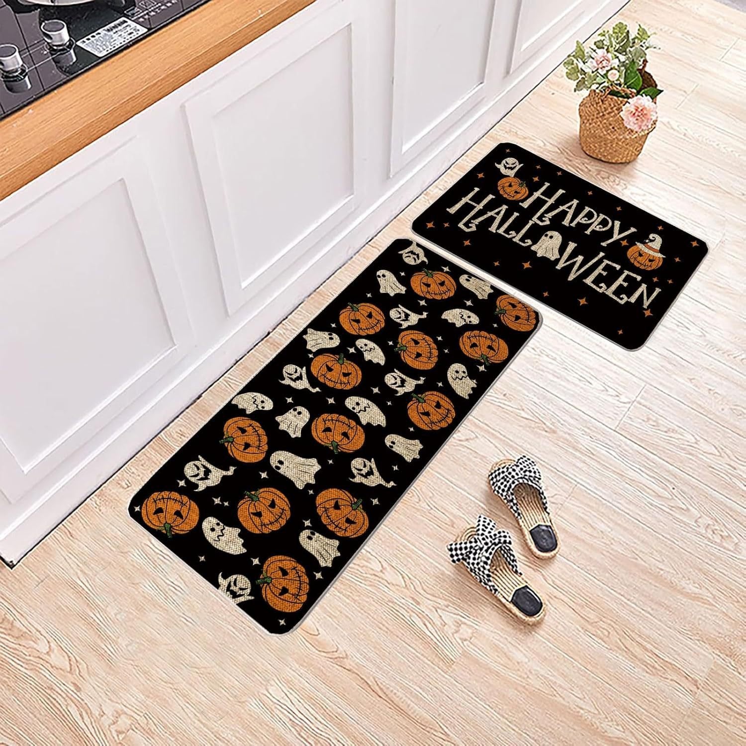 🏆#1 Bestselling-🎃Spooky Kitchen Rugs Sets of 2  9c0d