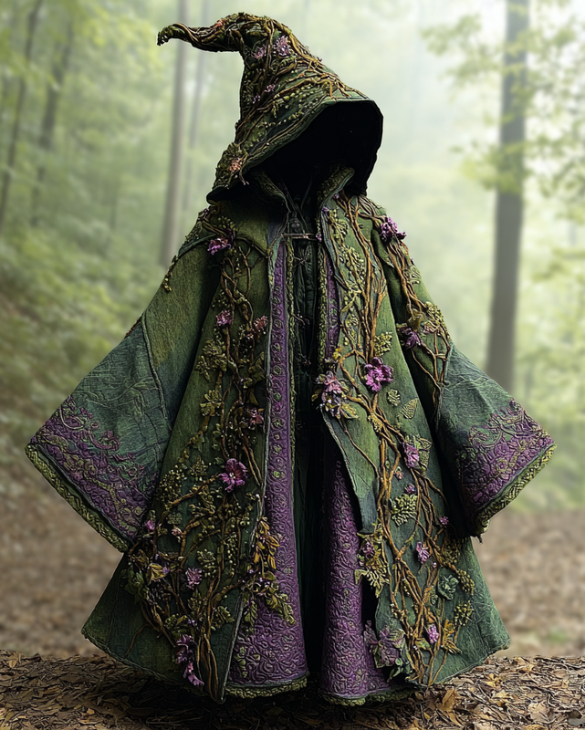 Floral and Root Embroidered Forest Magic Cape 72d8