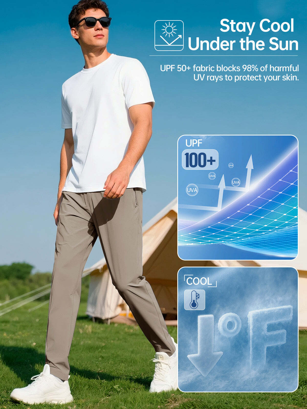FREE SOLDIER Men's Elastic Waist Lightweight Water Resistant Quick-Dry Hiking Outdoor Sweatpants Pants