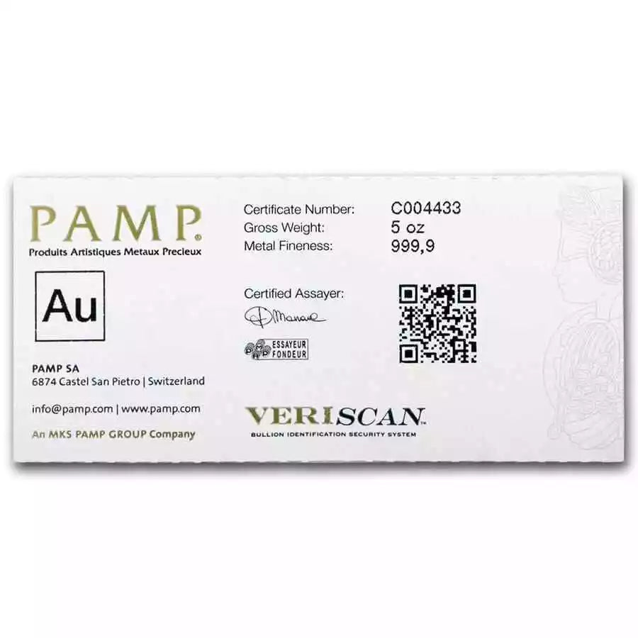 5 oz Gold Bar - PAMP Suisse Lady Fortuna Veriscan