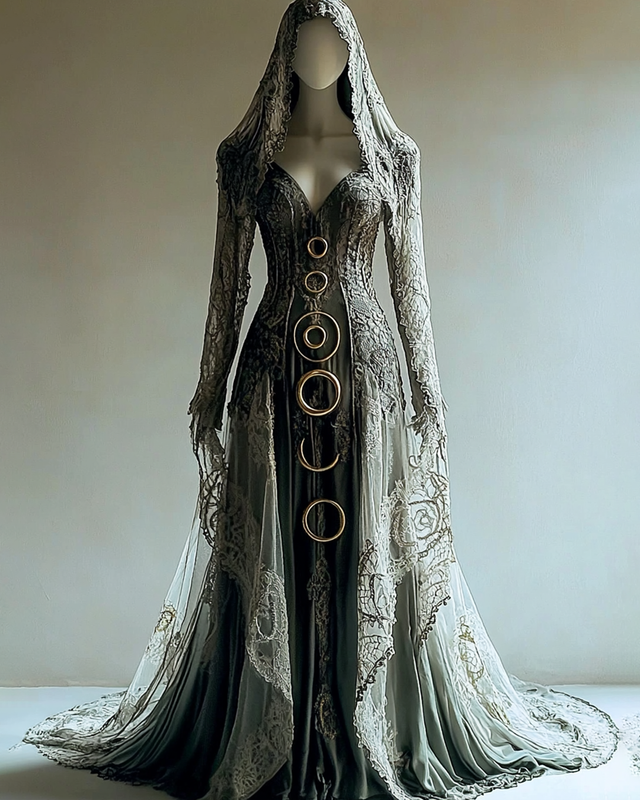 Halloween Themed  Contrasting Lace Embroidered Dress 4437