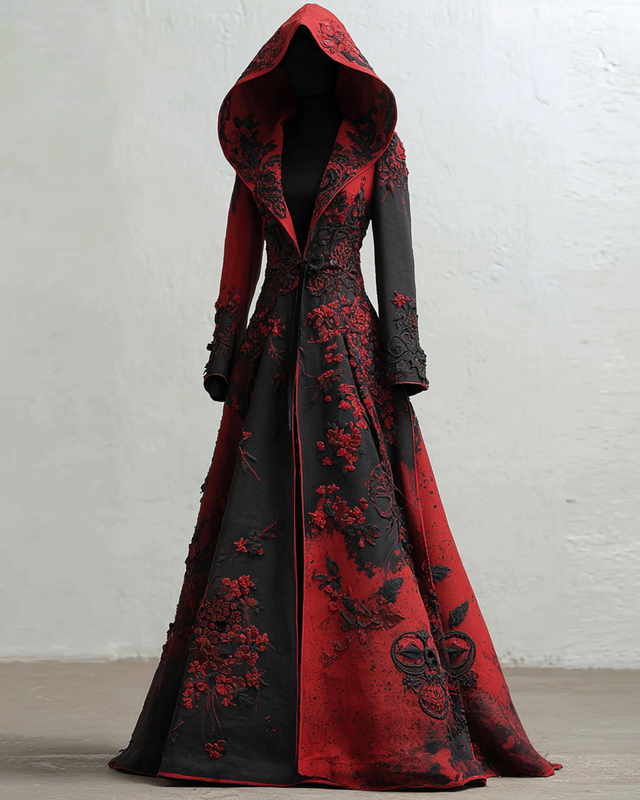 Halloween themed floral embroidery irregular gradient hooded dress fadd