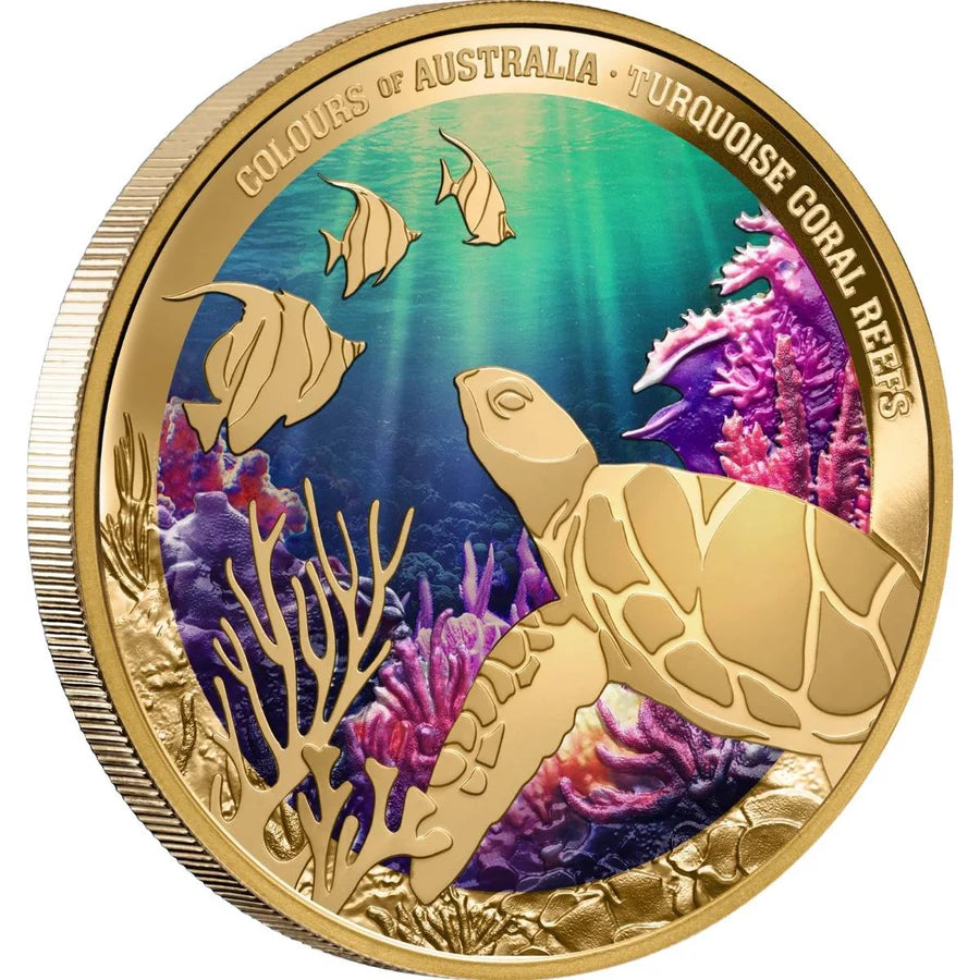 Colours of Australia 2025 $100 Turquoise Coral Reefs 1oz Gold Proof Coin