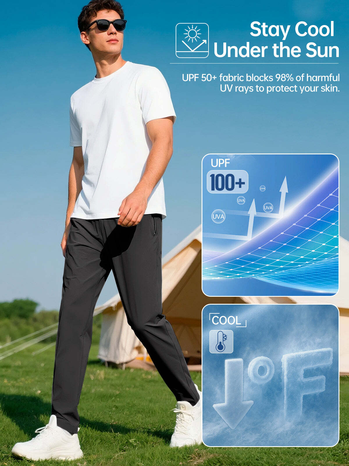FREE SOLDIER Men's Elastic Waist Lightweight Water Resistant Quick-Dry Hiking Outdoor Sweatpants Pants