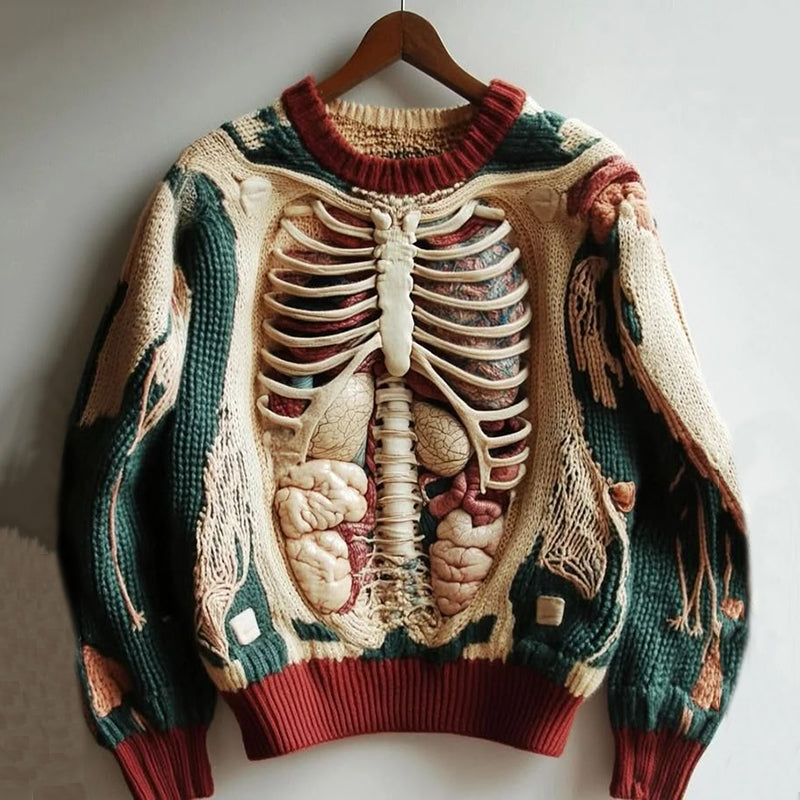 Vintage Halloween Anatomy Art Chunky Knitted Sweater bab6