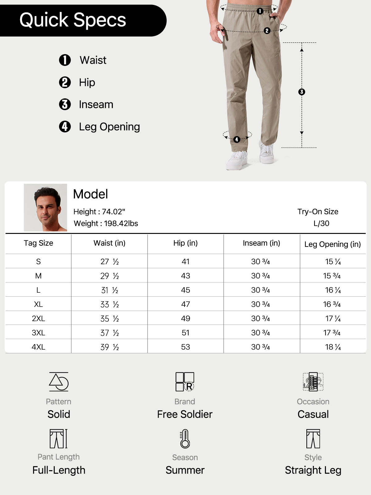 FREE SOLDIER Men's Elastic Waist Lightweight Water Resistant Quick-Dry Hiking Outdoor Sweatpants Pants