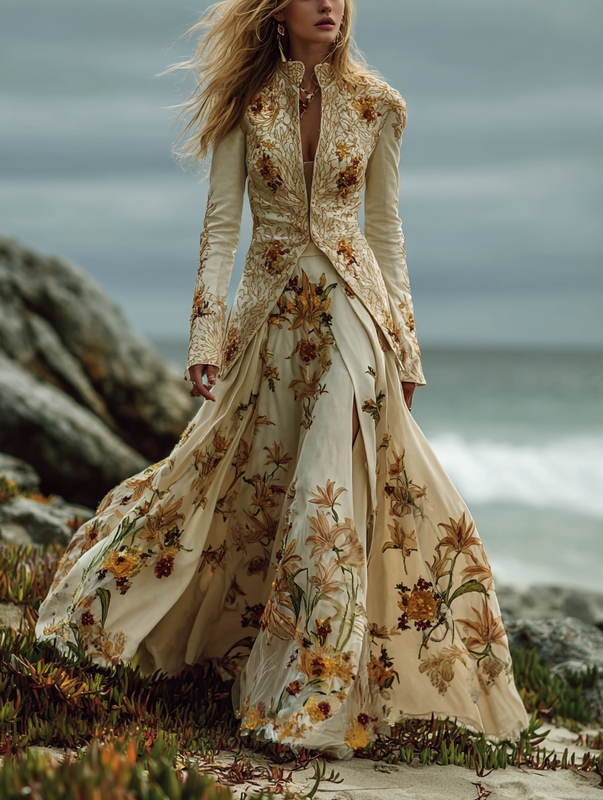 Autumn seaside long-sleeved contrasting retro coat + pants set 3ef0