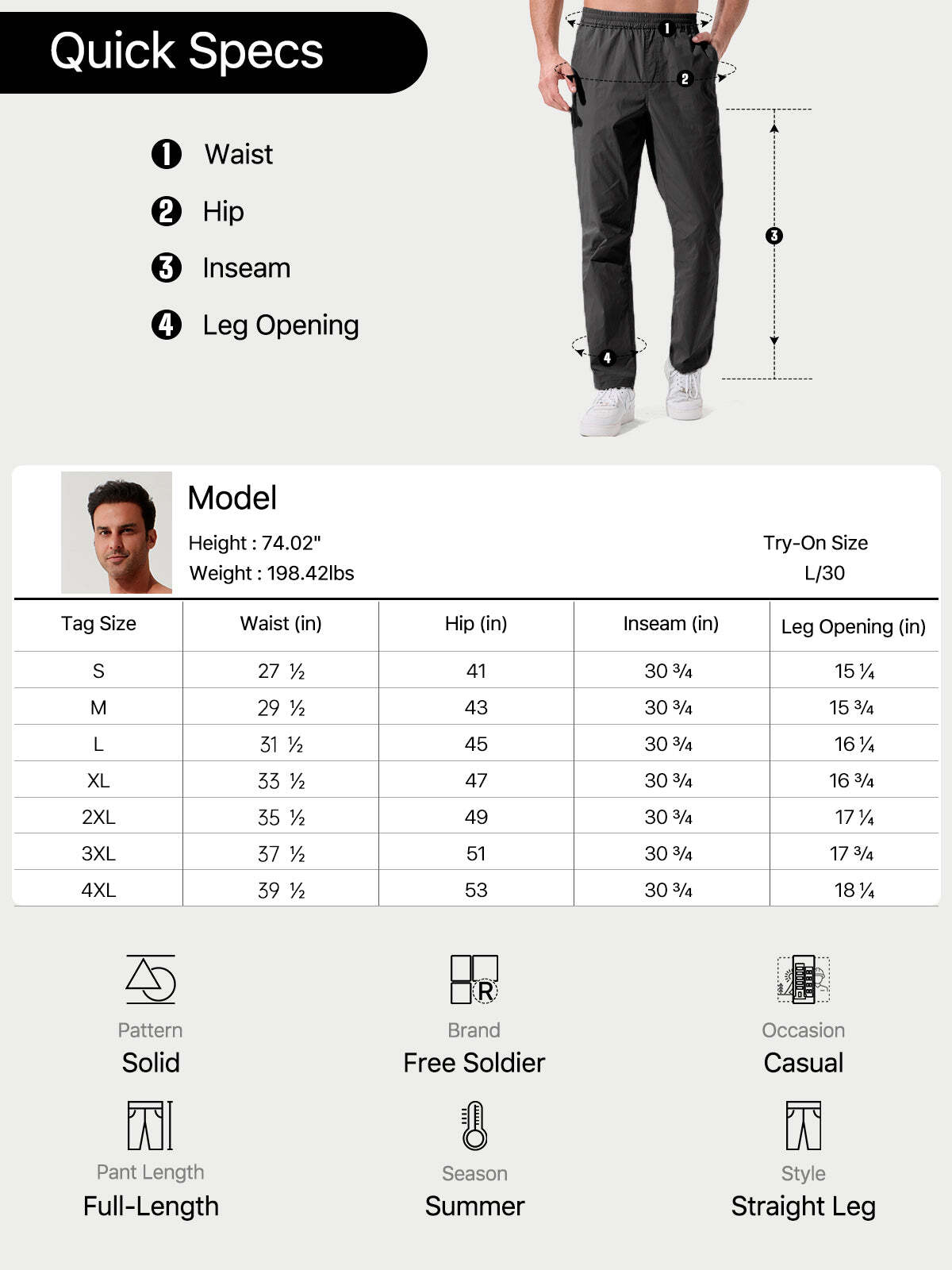 FREE SOLDIER Men's Elastic Waist Lightweight Water Resistant Quick-Dry Hiking Outdoor Sweatpants Pants