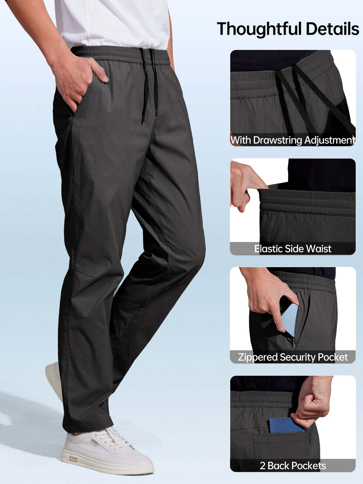 FREE SOLDIER Men's Elastic Waist Lightweight Water Resistant Quick-Dry Hiking Outdoor Sweatpants Pants