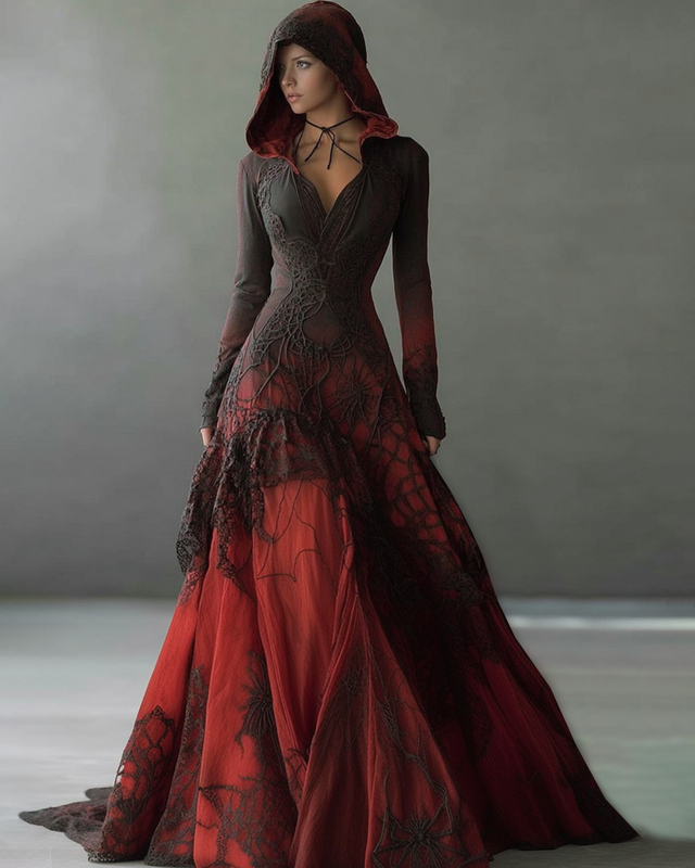 Halloween themed embroidered irregular gradient hooded dress 99e6