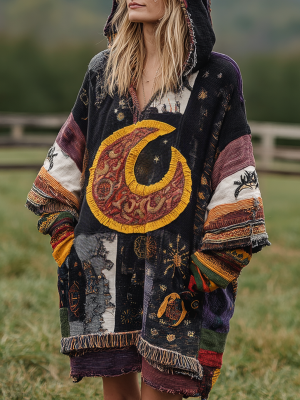 Women's Autumn and Winter Long Sleeve Patchwork Contrast Kaftan fe45