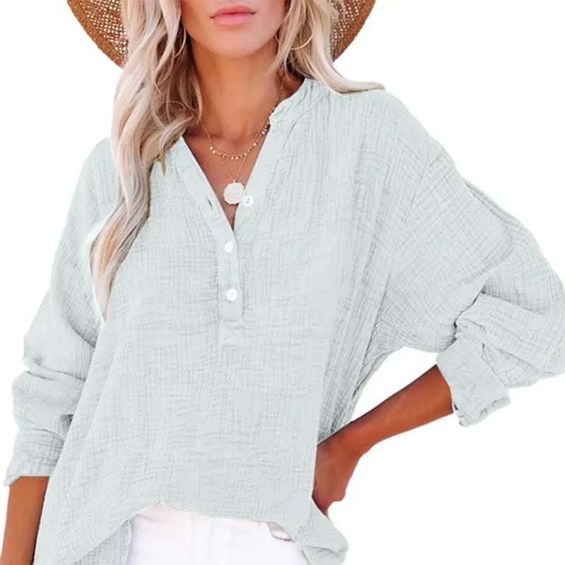 🔥Hot Sale 49%💖Women’s Casual Gauze Button Neck Long Sleeve Blouse