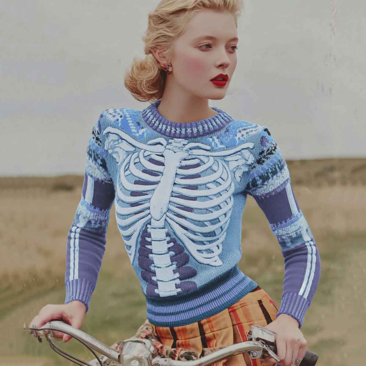 Vintage Halloween Anatomy Fresh Look Art Chunky Knitted Sweater d750
