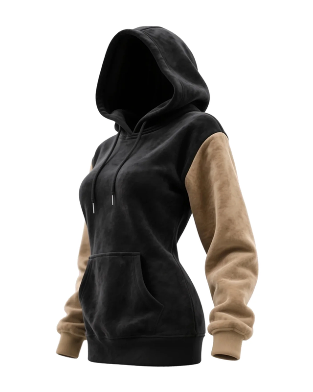 Women's Winter Warm Contrast Color Stitching Hooded Sweatshirt 86a5