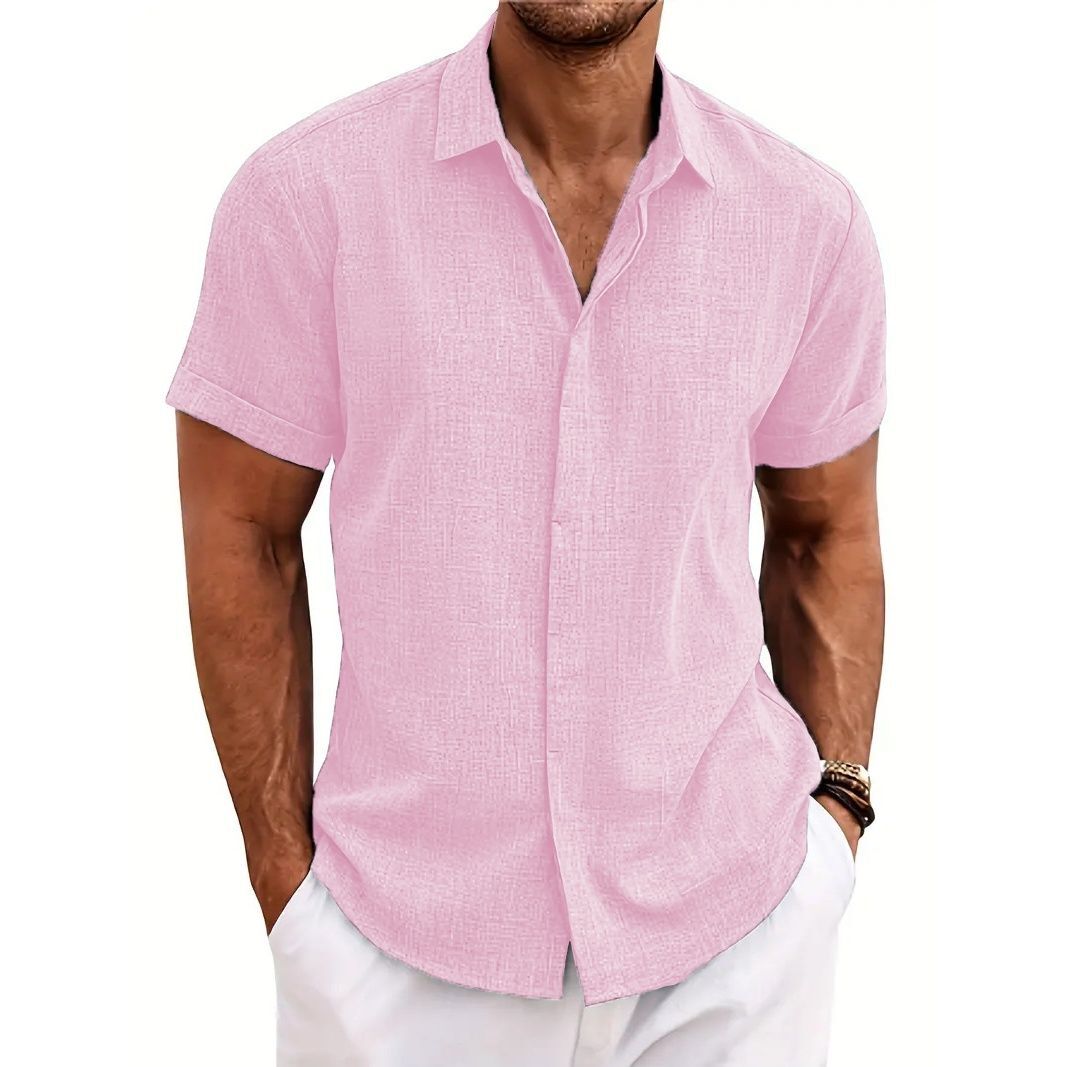 Men's cotton and linen casual short-sleeved shirt