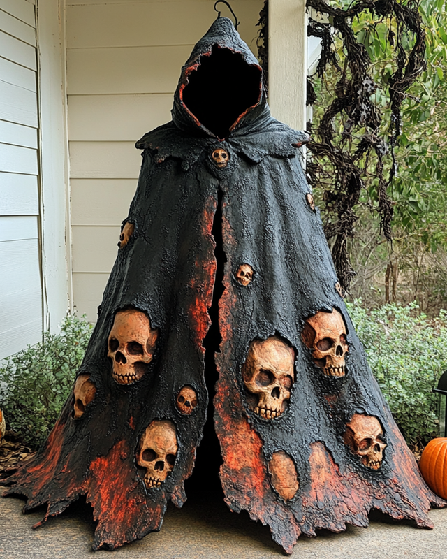 Halloween Themed  Contrasting Skull Patchwork Hooded Cape 26dc