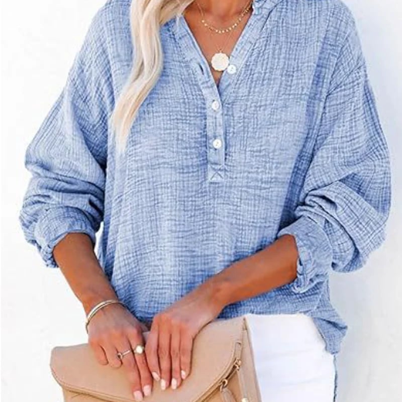 🔥Hot Sale 49%💖Women’s Casual Gauze Button Neck Long Sleeve Blouse