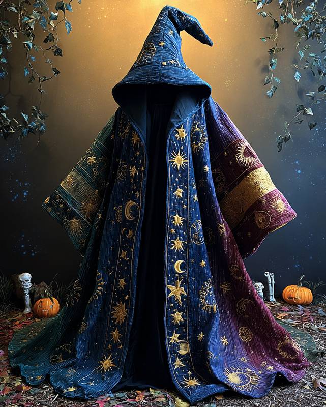 Magic cloak with star and moon embroidery and contrasting colors 6a13