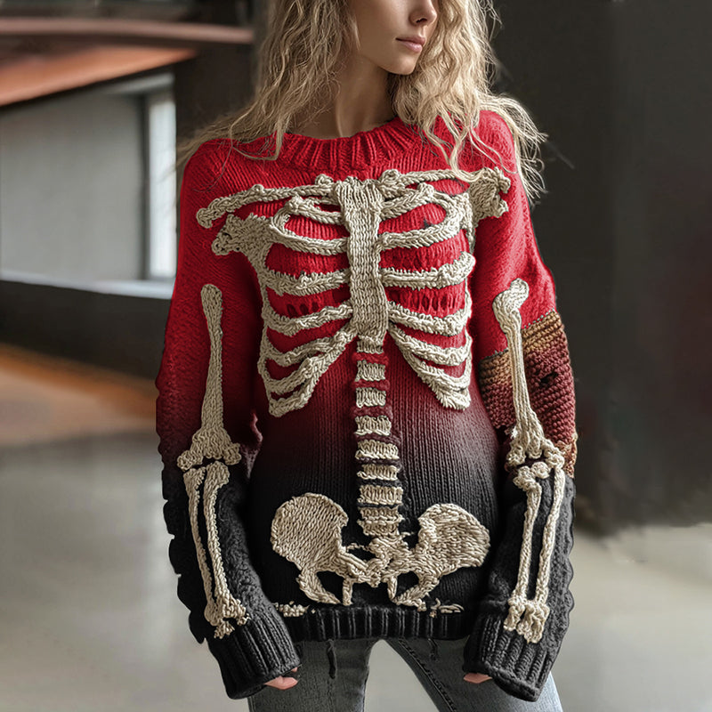 Vintage Halloween Anatomy In Gradient Art Chunky Knitted Sweater 6a66