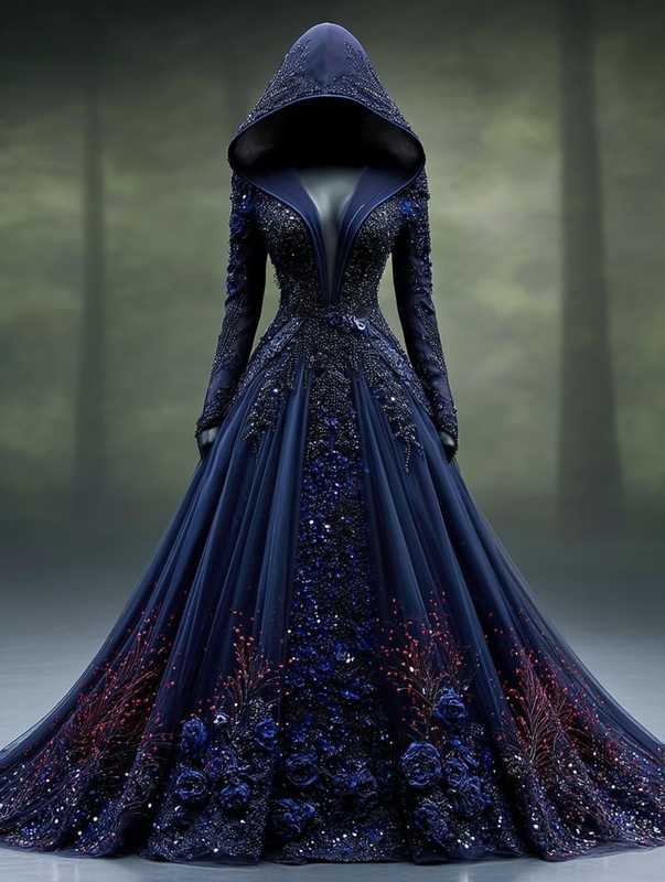 Halloween themed floral embroidered lace paneled hooded dress 4d61