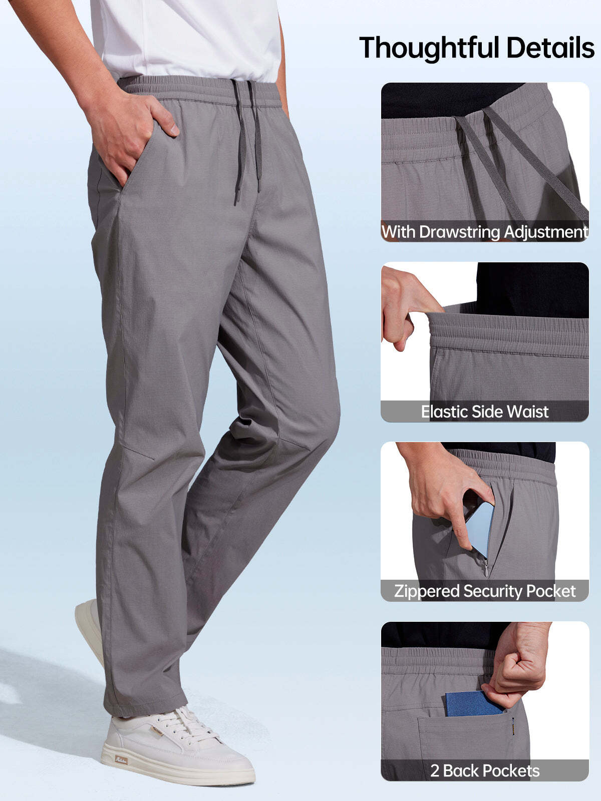 FREE SOLDIER Men's Elastic Waist Lightweight Water Resistant Quick-Dry Hiking Outdoor Sweatpants Pants