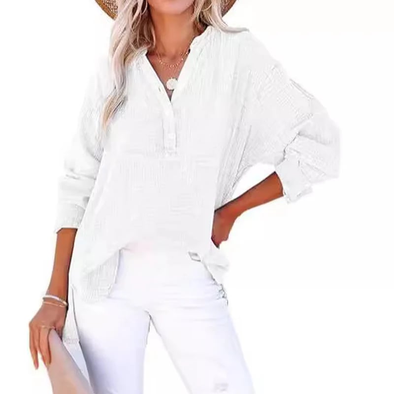 🔥Hot Sale 49%💖Women’s Casual Gauze Button Neck Long Sleeve Blouse
