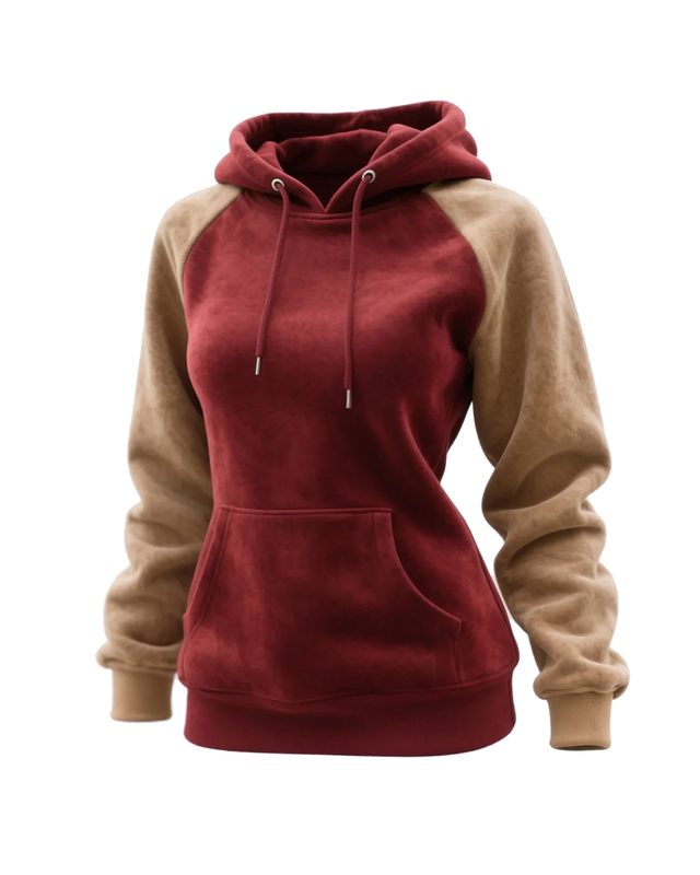 Outdoor Women's Casual Suede Contrast Color Stitching Raglan Sleeve Hooded Sweatshirt Retro Western Sweatshirt e3a9
