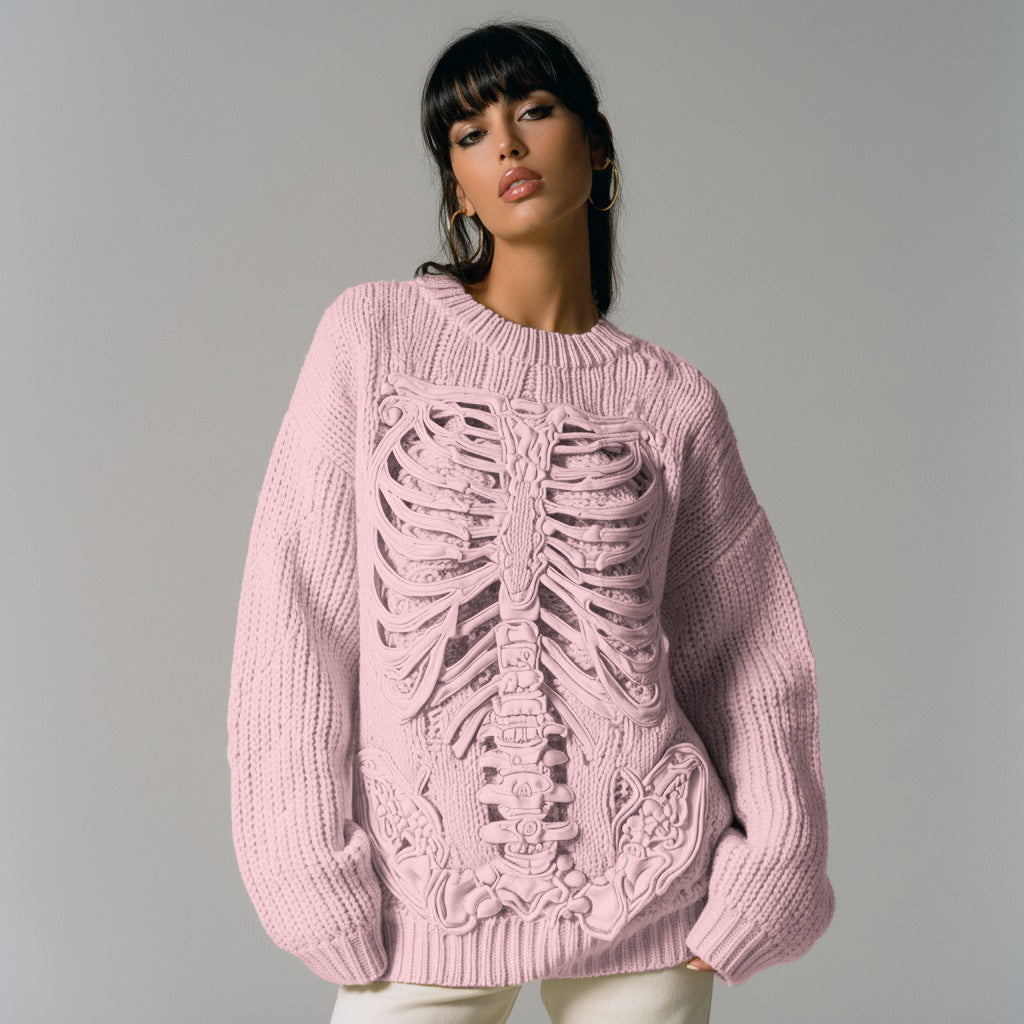Vintage Halloween Anatomy Art Chunky Knitted Sweater 26f4