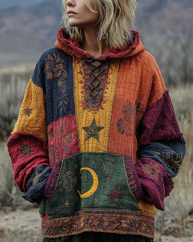 Autumn and winter long-sleeved patchwork hooded contrasting color sweatshirt c337