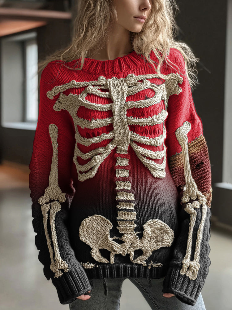 Vintage Halloween Anatomy In Gradient Art Chunky Knitted Sweater 6a66